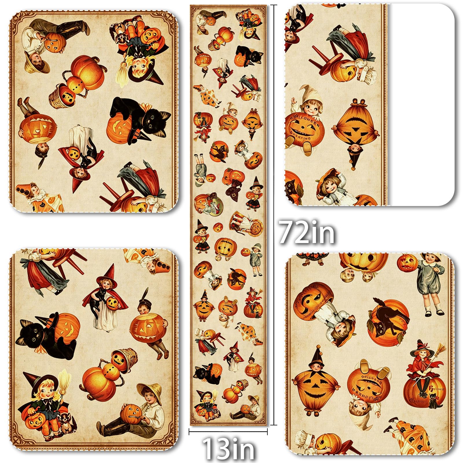Vohado vintage Halloween table runner with jack-o-lantern pattern