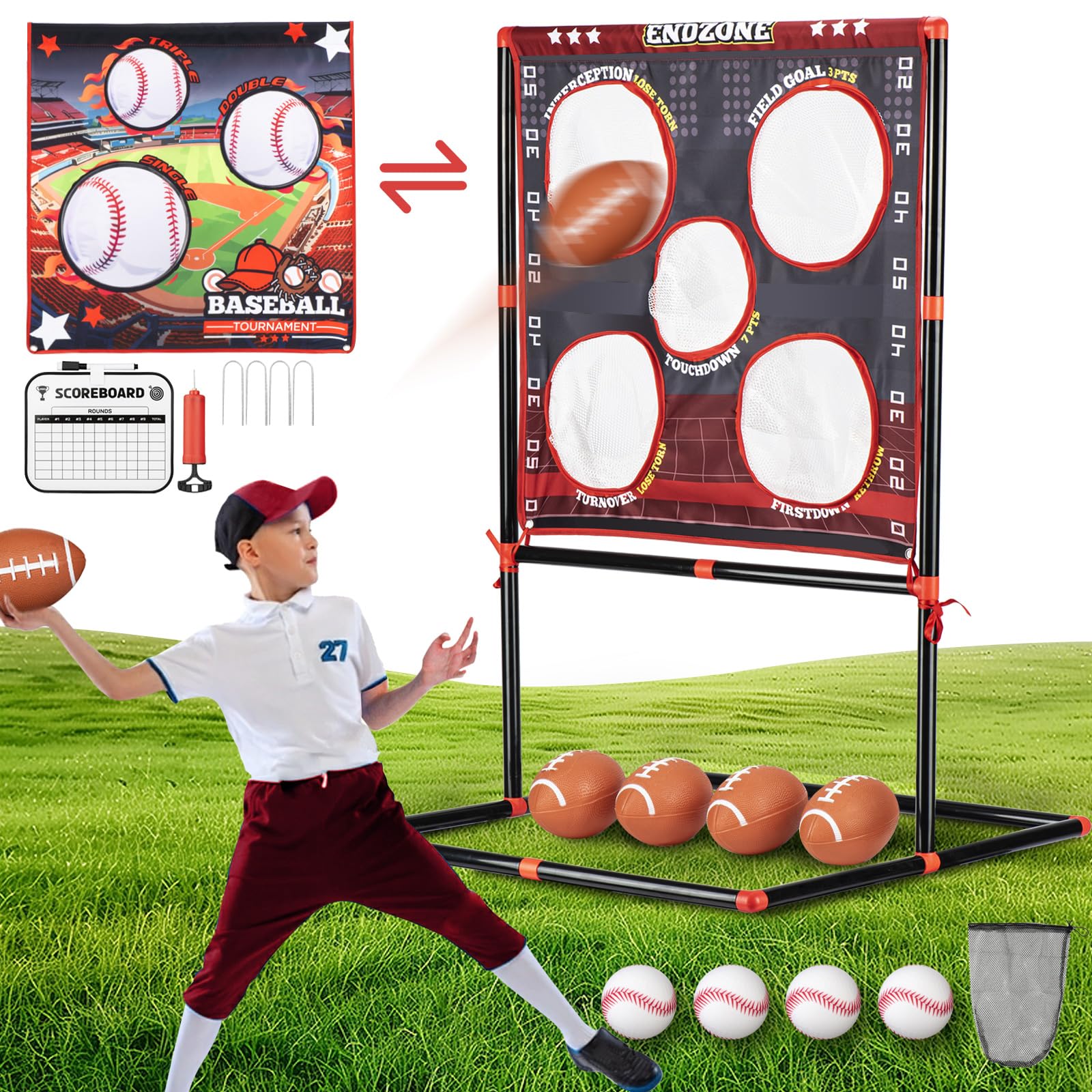 VROGTIK 2-in-1 football and baseball toss game set for kids