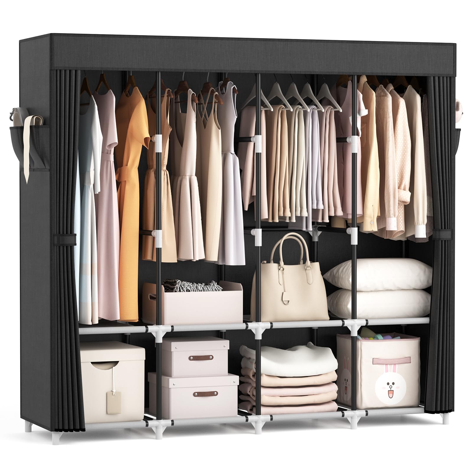 VTRIN portable closet hanging clothes with four shelves and four rods