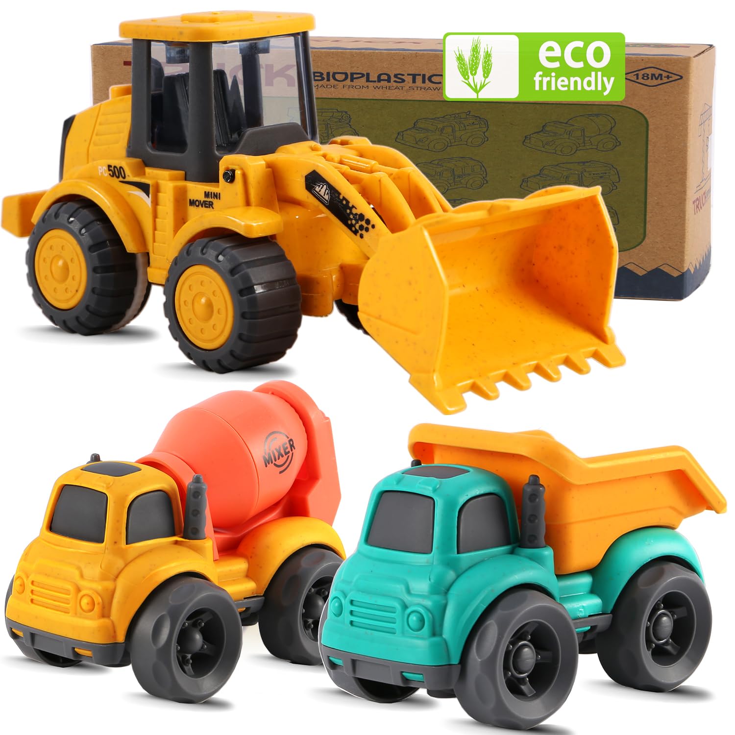 vusum 3-pack toddler trucks Dump Truck Cement Mixer Excavator for ages 2-4