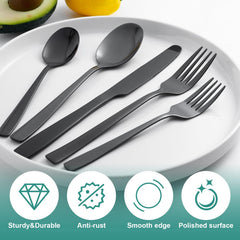 Vyndicca 20 PCS black silverware set dinner spoons arranged