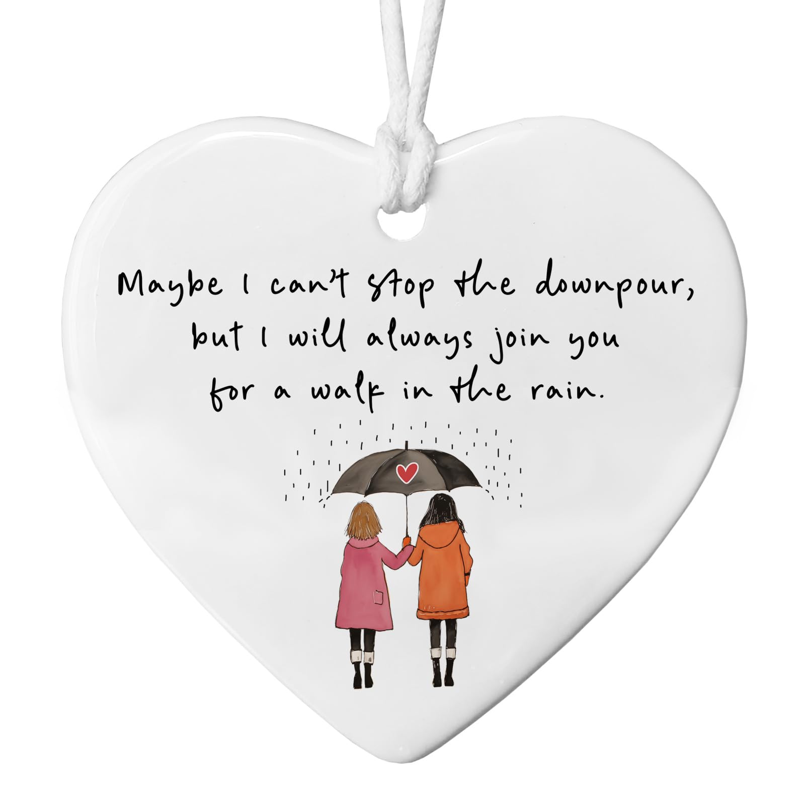 Walk With You In The Rain Ornament white heart ceramic