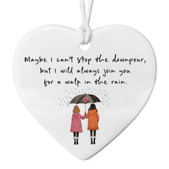 Walk With You In The Rain Ornament white heart ceramic