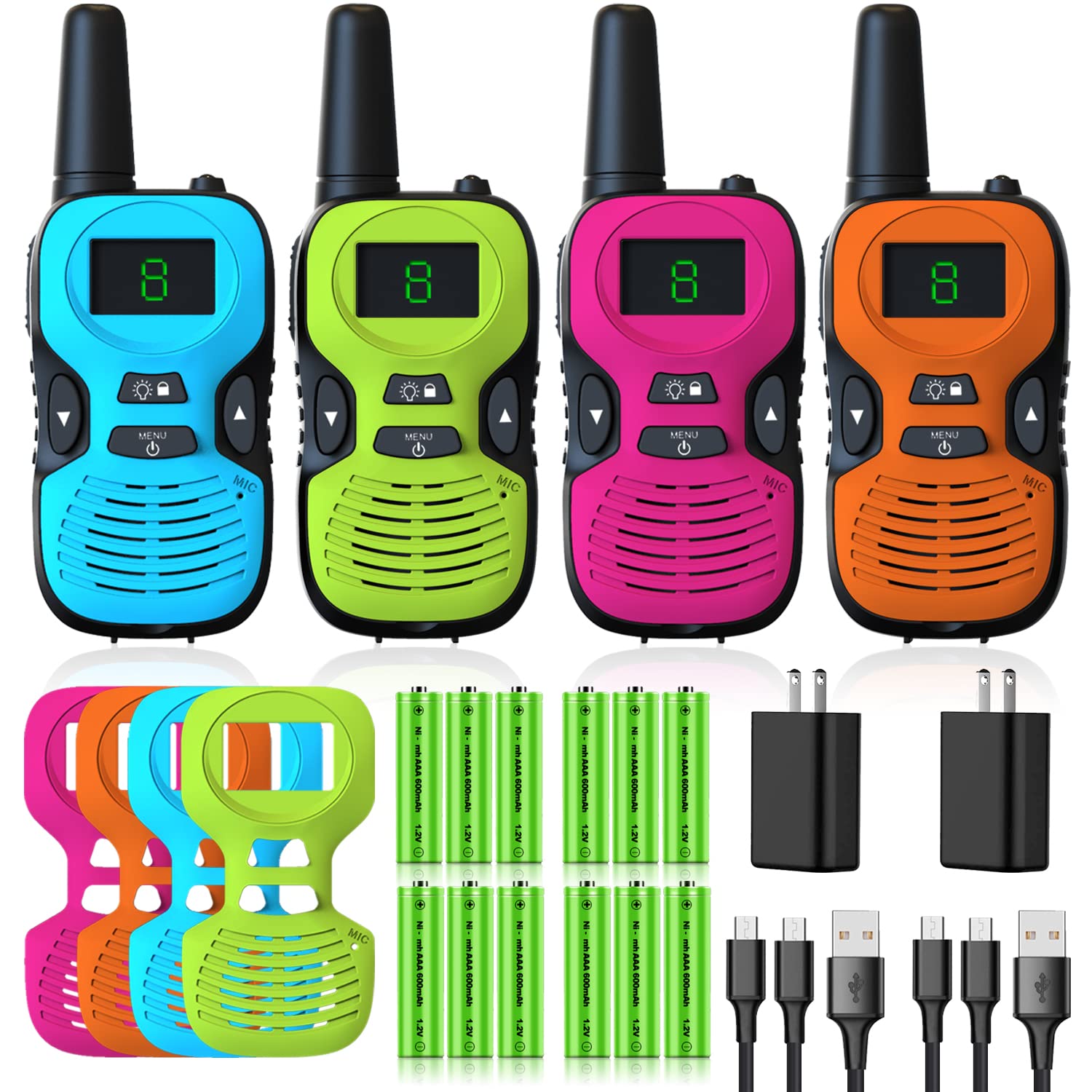 Walkie Talkies for Kids rechargeable 4 pack with colorful shells