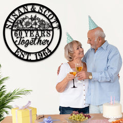 Wall name sign flower in metal material for home decor