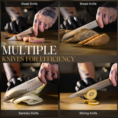Walnut handle with triple rivets on kitchen knife