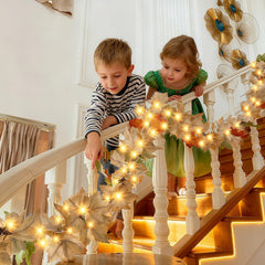 Close up of warm incandescent bulbs on fall garland