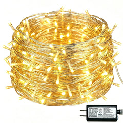 Warm white Christmas lights 100 LED on clear wire for indoor use