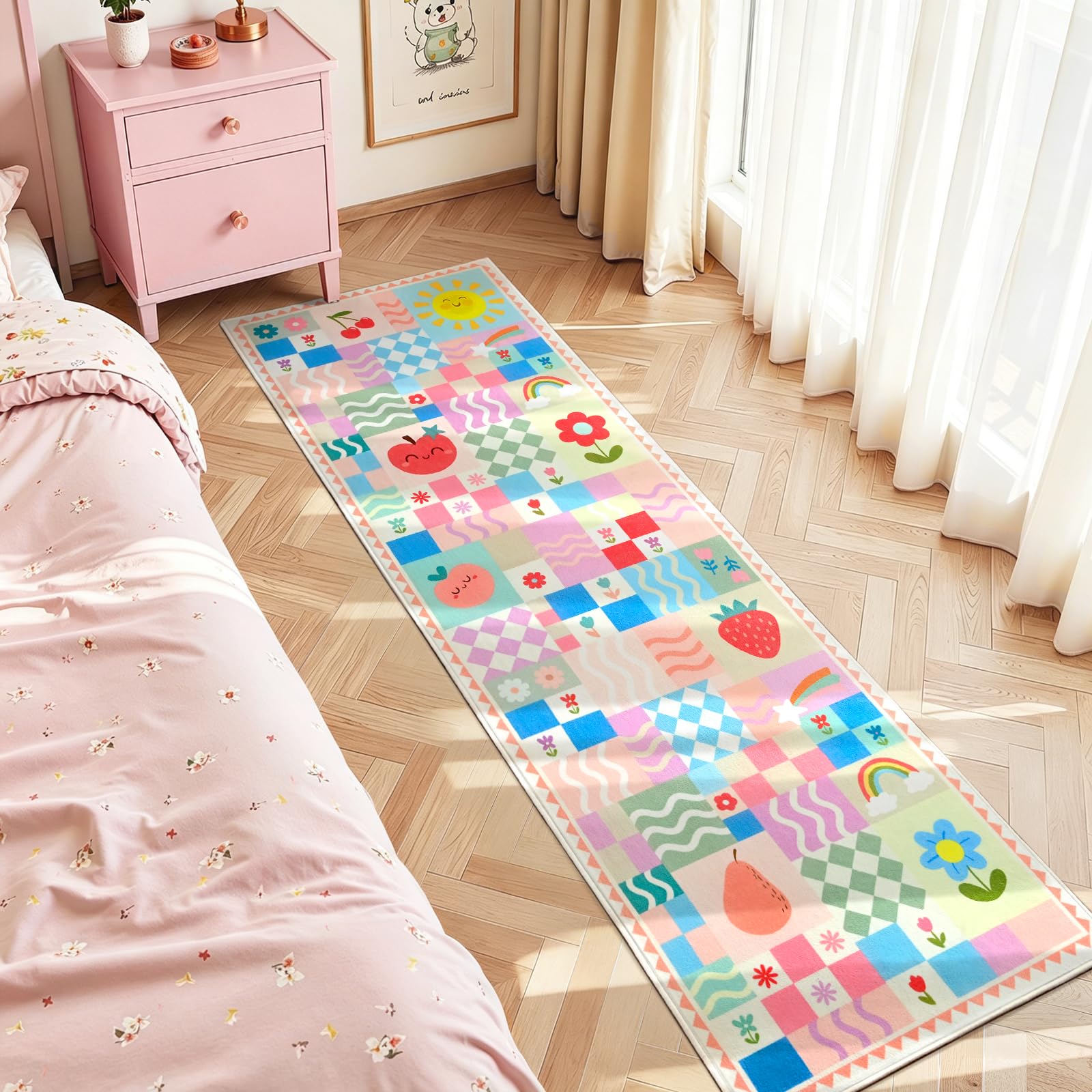 Pink 2x6 washable runner rug with non-slip bottom for hallway