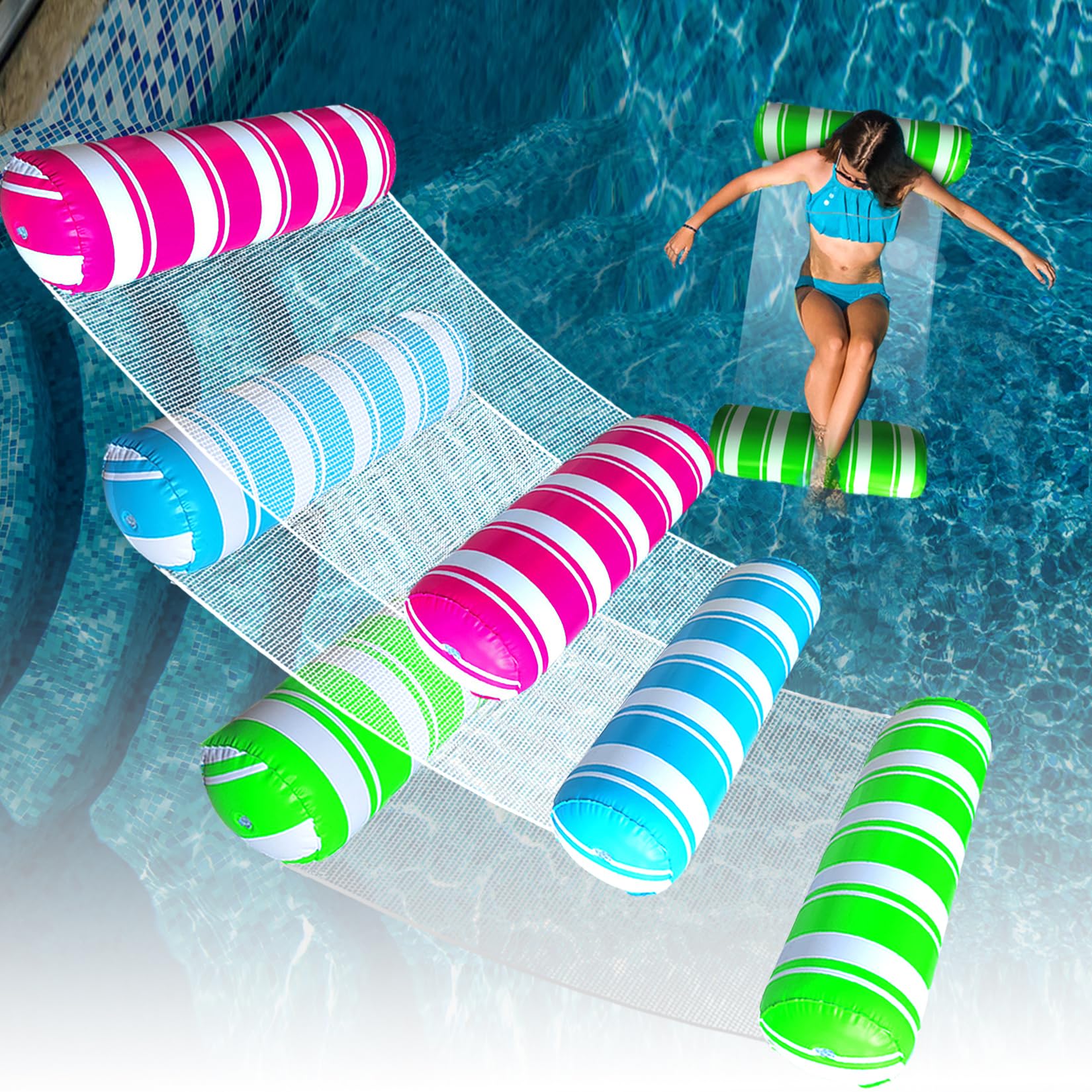 Water hammock 3 pack inflatable pool floats for adults