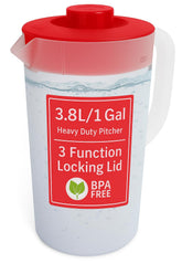 1 gallon red water pitcher with lid for fridge storage