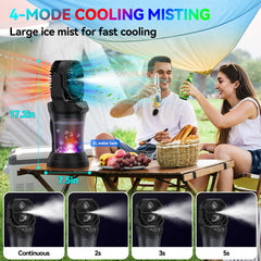 Battery indicator on misting fan showing runtime