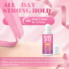 Roll-on applicator applying body glue to skin