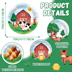 watercolor farm animals design plates chickens cows sheep horses pigs