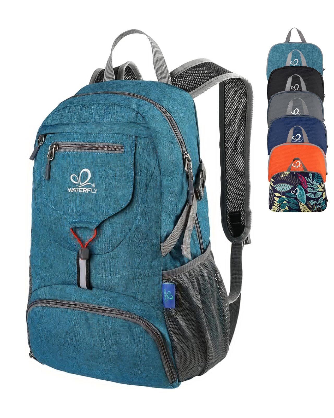 WATERFLY packable backpack unfolded size 16.9x11.4x5.5in