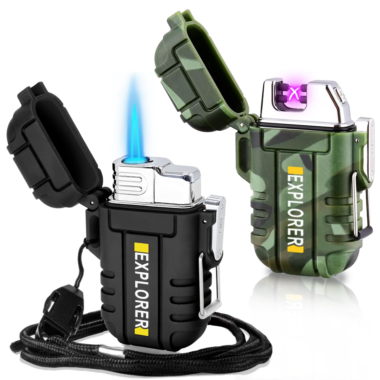 two-pack waterproof lighter set with dual arc USB rechargeable option