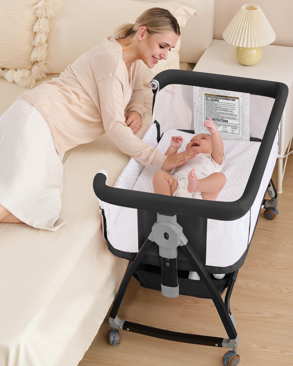 wayfong 3 in 1 baby bassinet crib bedside sleeper with wheels