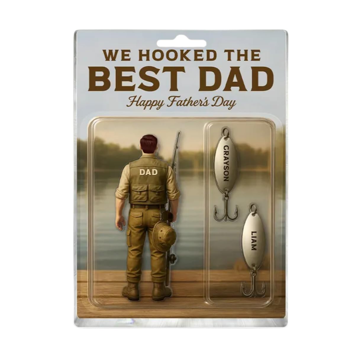We Hooked The Best Dad Angling Plaque desk display with kids' names