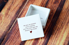 Earthenware keepsake box with friendship inscription 3x3