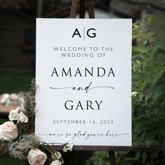 Pristine white wood wedding welcome sign