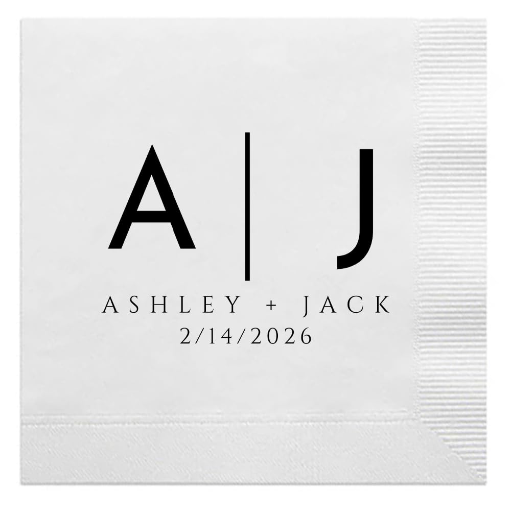 Wedding cocktail napkins personalized 5x5 inches white