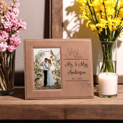 Engraved wedding photo frame for couples in tan