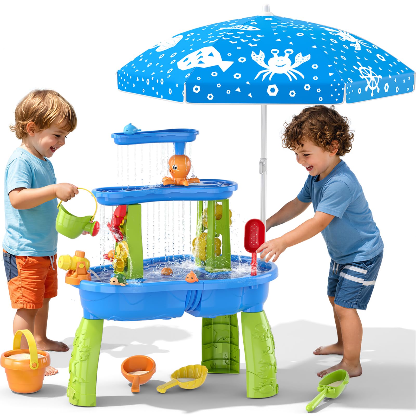 Wee Wonders 3-Tier Water Table blue with adjustable umbrella