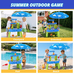 Outdoor water and sand table by Wee Wonders with umbrella for kids