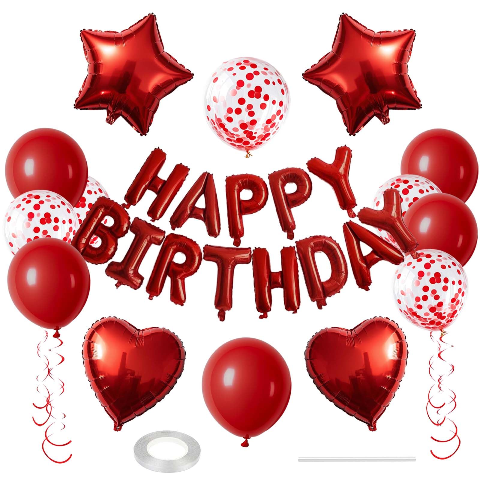 WEIKA 27 piece red birthday decorations kit with foil letters