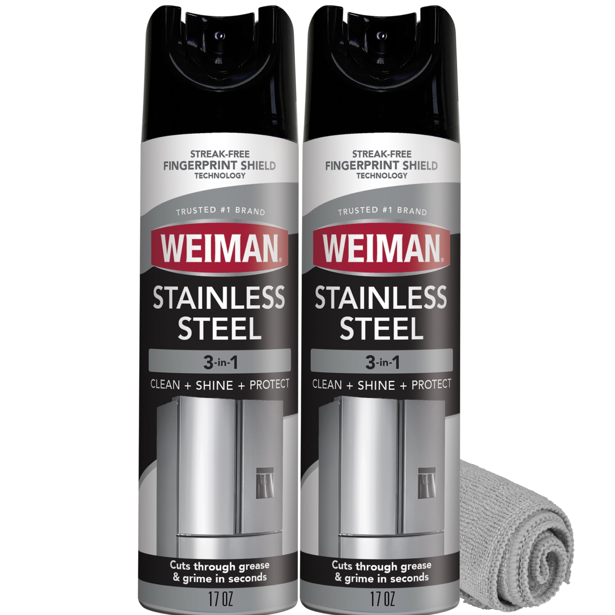 Weiman Stainless Steel Cleaner & Polish Kit 2 Pack aerosol can and cloth