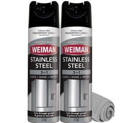Weiman Stainless Steel Cleaner & Polish Kit 2 Pack aerosol can and cloth