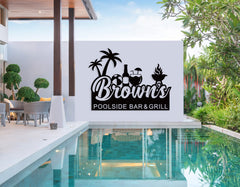 Durable poolside sign in metal for patios and pool areas