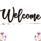 Close up of Welcome Metal Sign in black finish