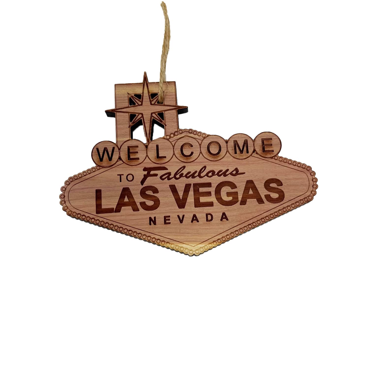 Welcome to Las Vegas Cedar Ornament made from raw cedar