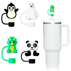 weltaz 4pcs animals straw covers cap toppers for stanley cup tumbler with handle