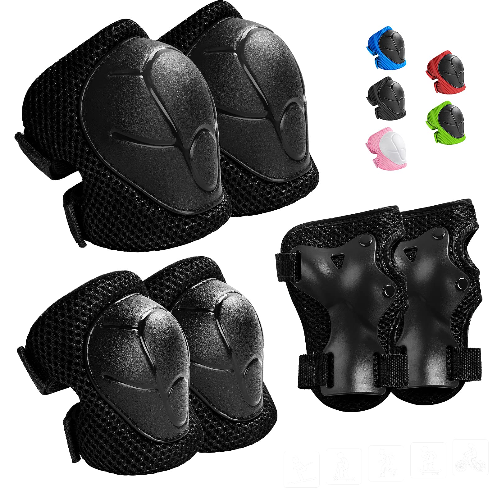 Wemfg Kids Protective Gear Set knee elbow and wrist pads with carrying bag