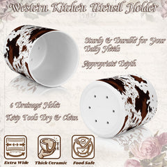 Cowhide pattern Western decor utensil holder for spoons and spatulas