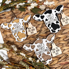 Western Ranch Baby Christmas Ornament personalized calf tag option
