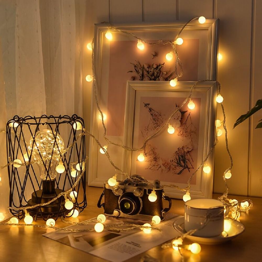 WFGGEH Globe Plug in String Lights 10ft 20 LED warm white
