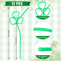 Whaline 12 pack reusable plastic straw PETG green shamrock