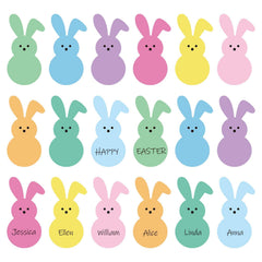Whaline 54Pcs Easter Bunny Cutouts in nine colors laid out for display
