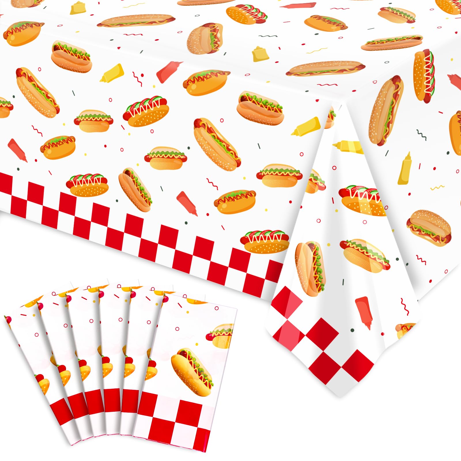 Whaline 6 Pcs Hot Dog Tablecloth 54 x 108 inches