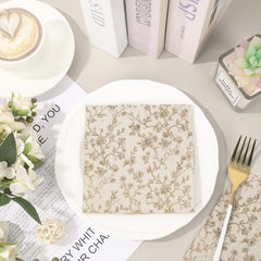 Floral design brown blossom napkins for rustic table