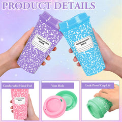 Pastel design coffee cups with composition notebook motif 16 oz