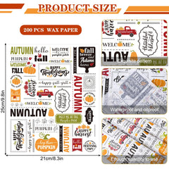 Newspaper style design with pumpkins and fall leaves on wax paper