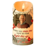 Cardinal design memorial candle with personalized photo