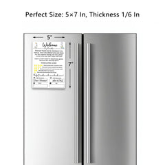 5x7 white acrylic fridge magnet sign mounted on a fridge