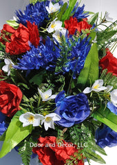 silk flowers with greenery designed for outdoor memorial displays