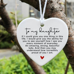 Daughter Gift ornament with glossy glaze and double-sided text