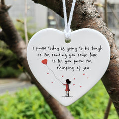 Ceramic heart ornament with glossy glaze finish and double sided text